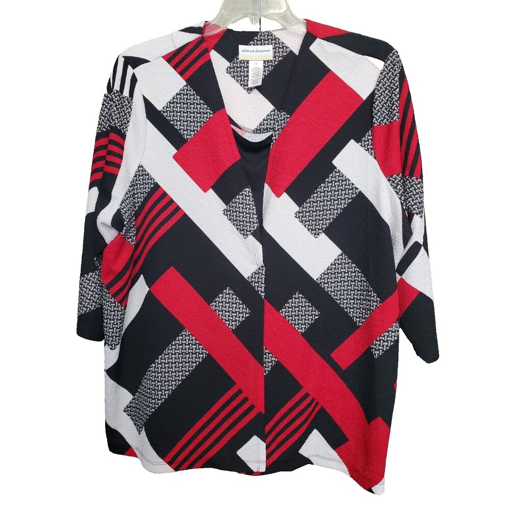 Alfred Dunner Woman Layered Look Geometric Print 3/4 Sleeve Tunic Size 3X